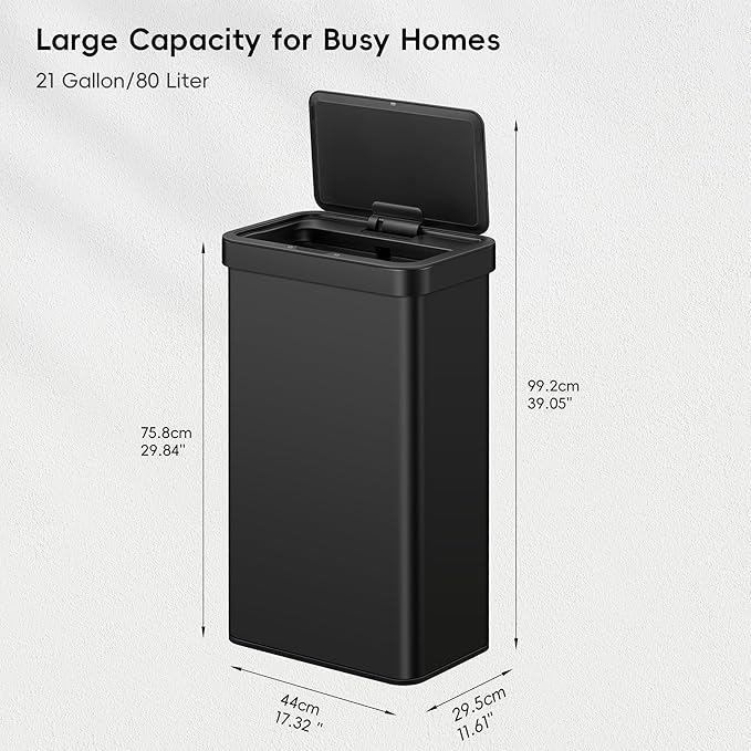 EKO Nova Sensor Trash Can, 21 Gallon/80 Liter Stainless Steel Rectangular