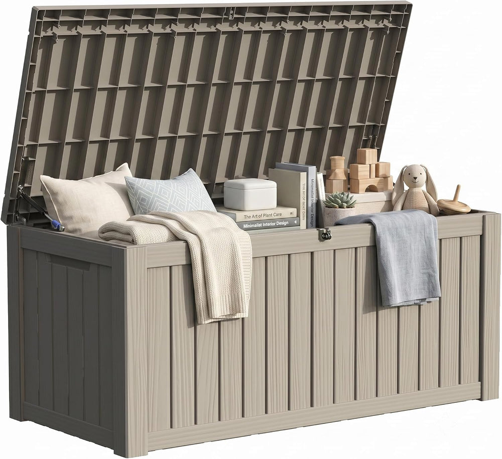150 Gallon Outdoor Deck Box Waterproof, Large Storage Box for Patio, Resin St...