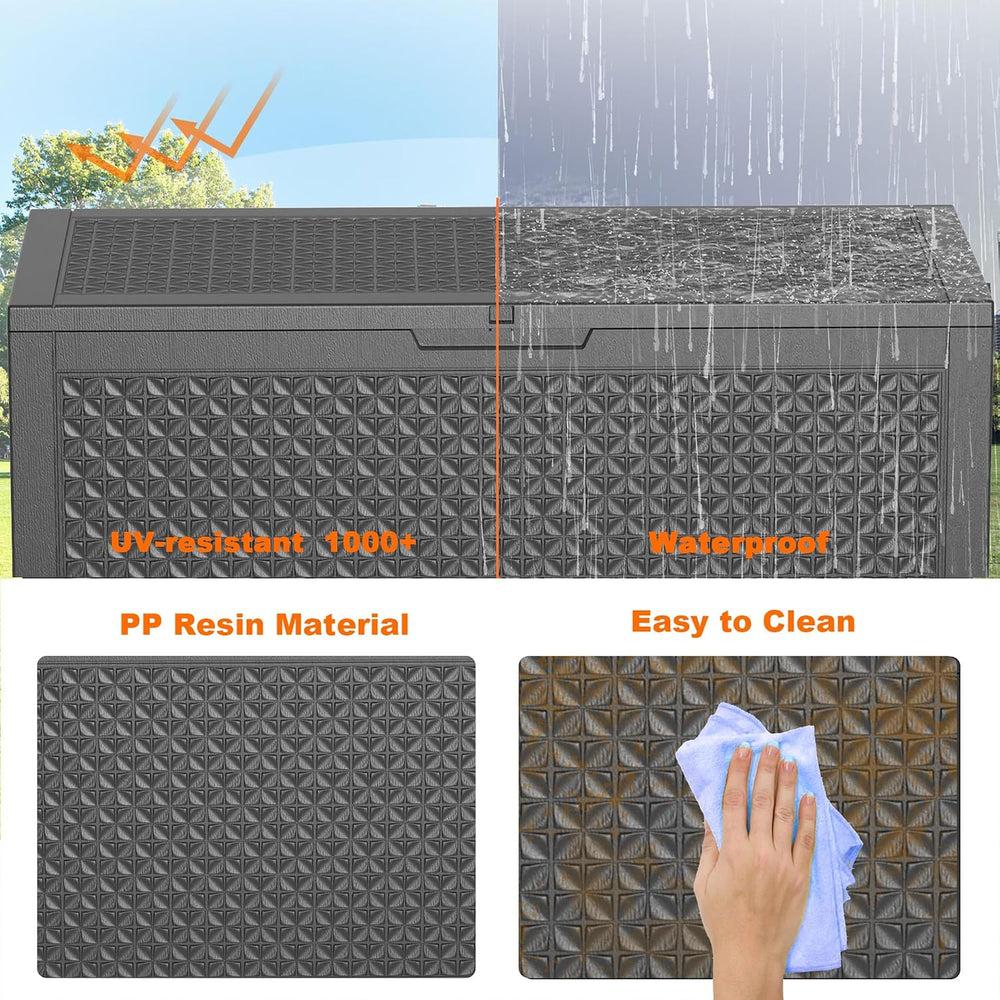 110 Gallon Outdoor Storage Box Waterproof, Resin Lockable Deck Box with Lid, ...