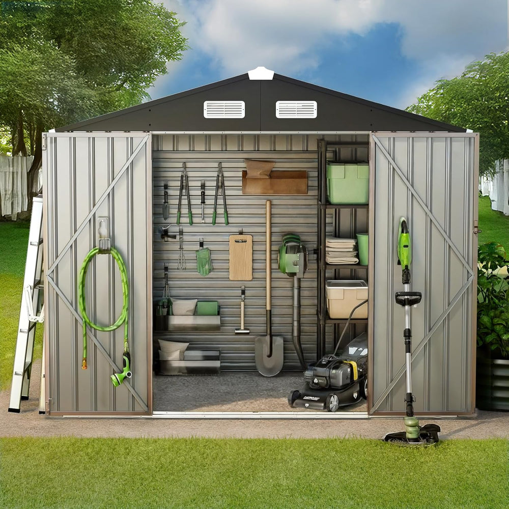 GVDV 8x6 FT Outdoor Storage Shed, Full Size Metal Utility Shed (No Floor)