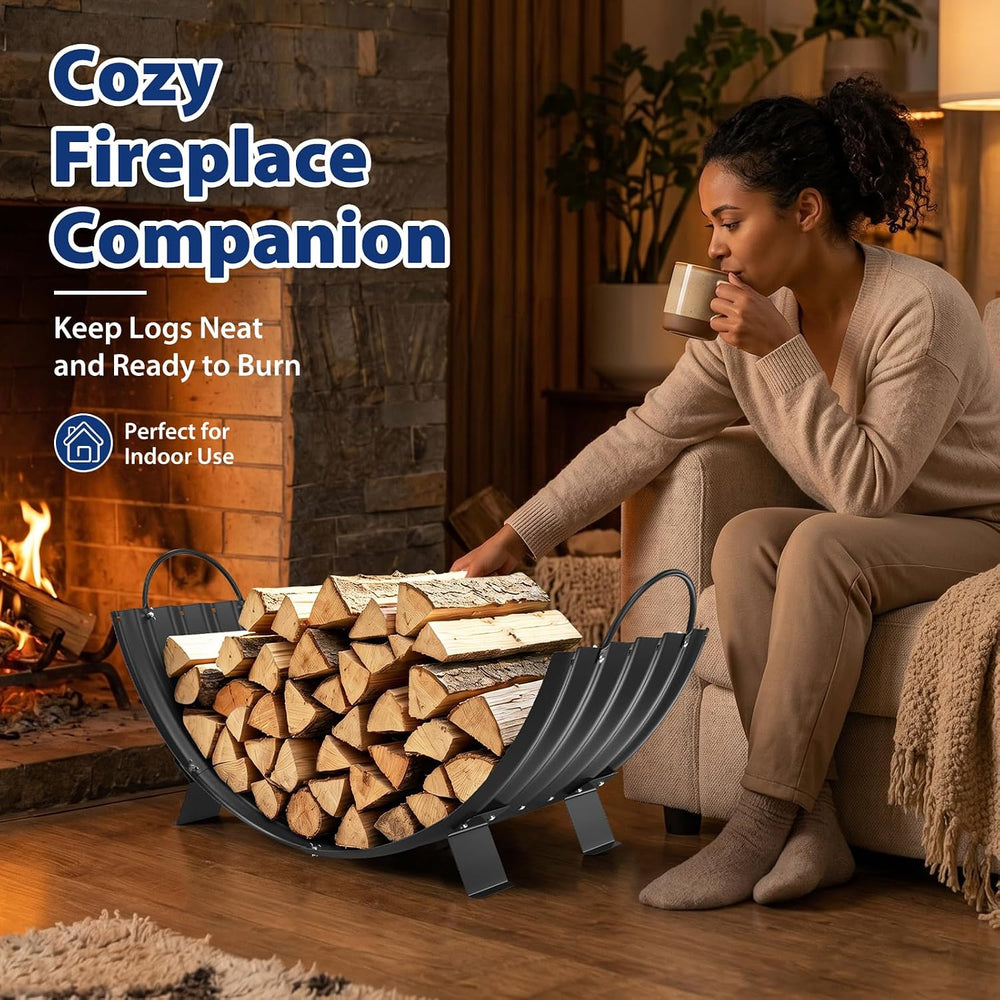 40 Inch Firewood Rack Storage with 4 Feet and 2 Handles Indoor / Outdoor