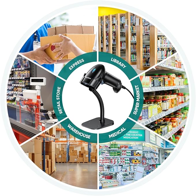 Barcode Scanner with Stand, USB Wired Inventory 2D 1D QR Code Scanner