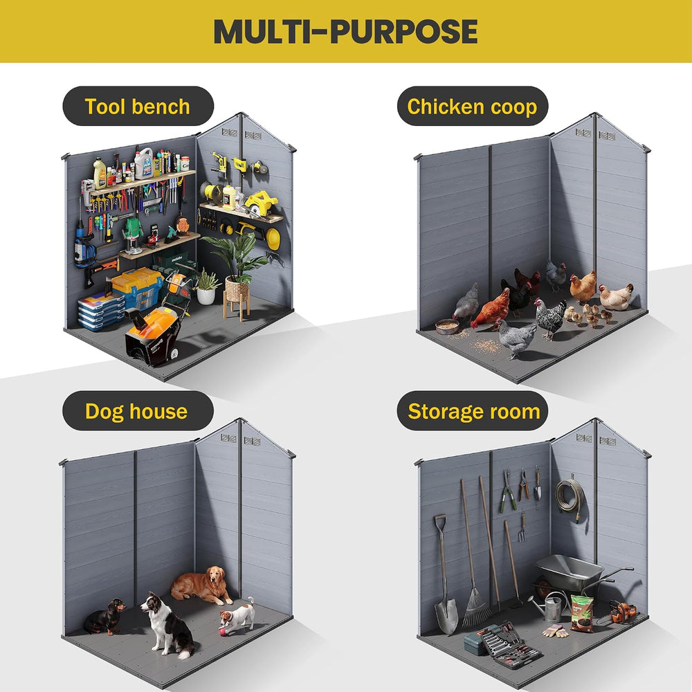 MNLR 4x6 FT Resin Outdoor Storage Shed with Floor & Dual-Look Plastic Panel