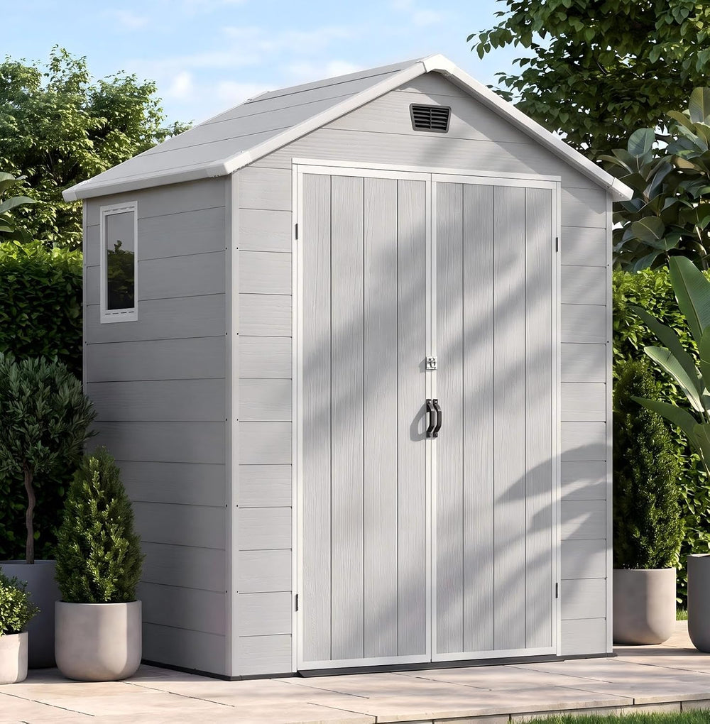 Devoko 6X4 FT Plastic Outdoor Storage Shed with Floor, Light Grey