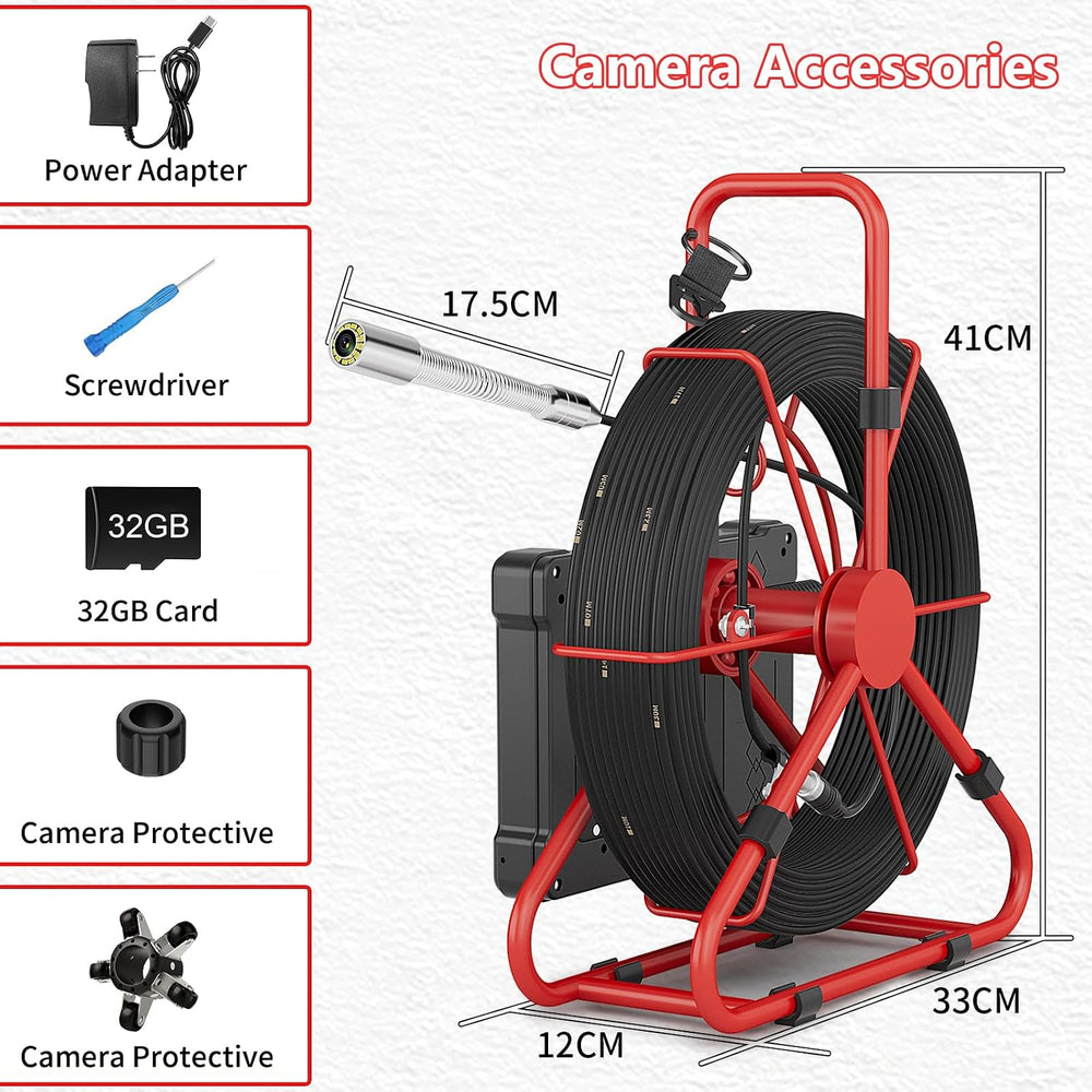 Sewer Camera 100ft/30M 7" Rainproof IPS Screen Pipe Drain Inspection
