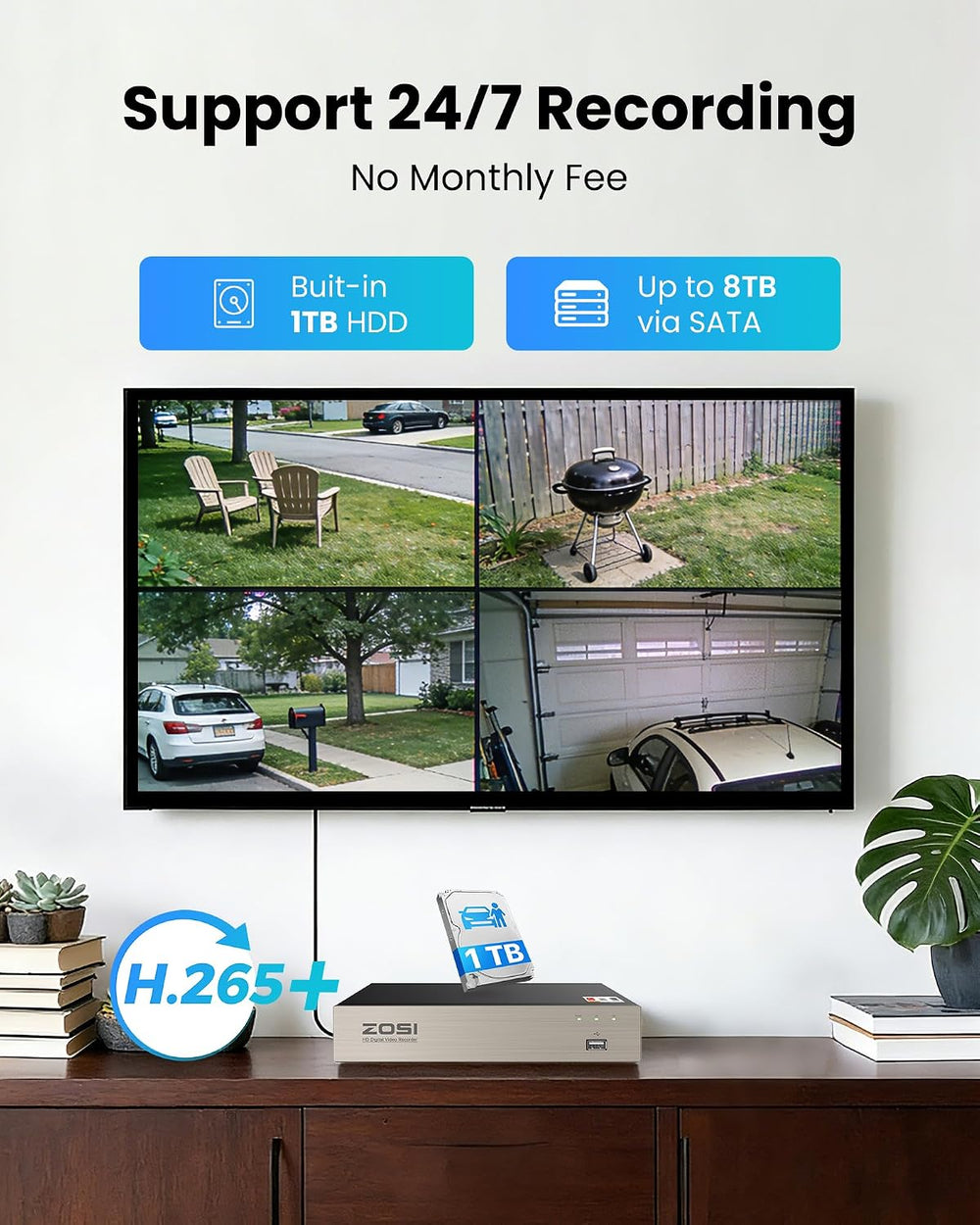 ZOSI 3K Lite 8CH Security Camera System with Audio, 8X Metal Cams, 1TB HDD