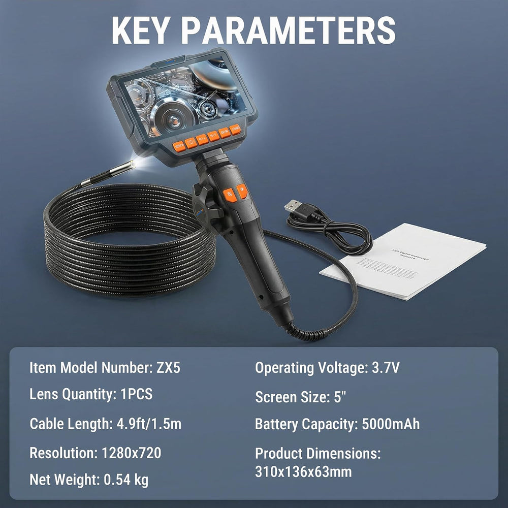 Articulating Borescope Camera, 6.2mm Borescope Endoscope with 5" IPS Scr...