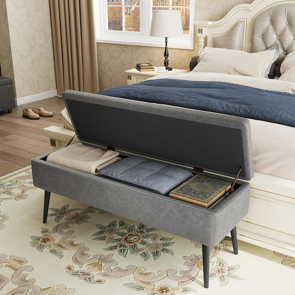 IDEALHOUSE Storage Ottoman Bench, Ottoman Foot Rest, Mid-Century Modern, Stit...