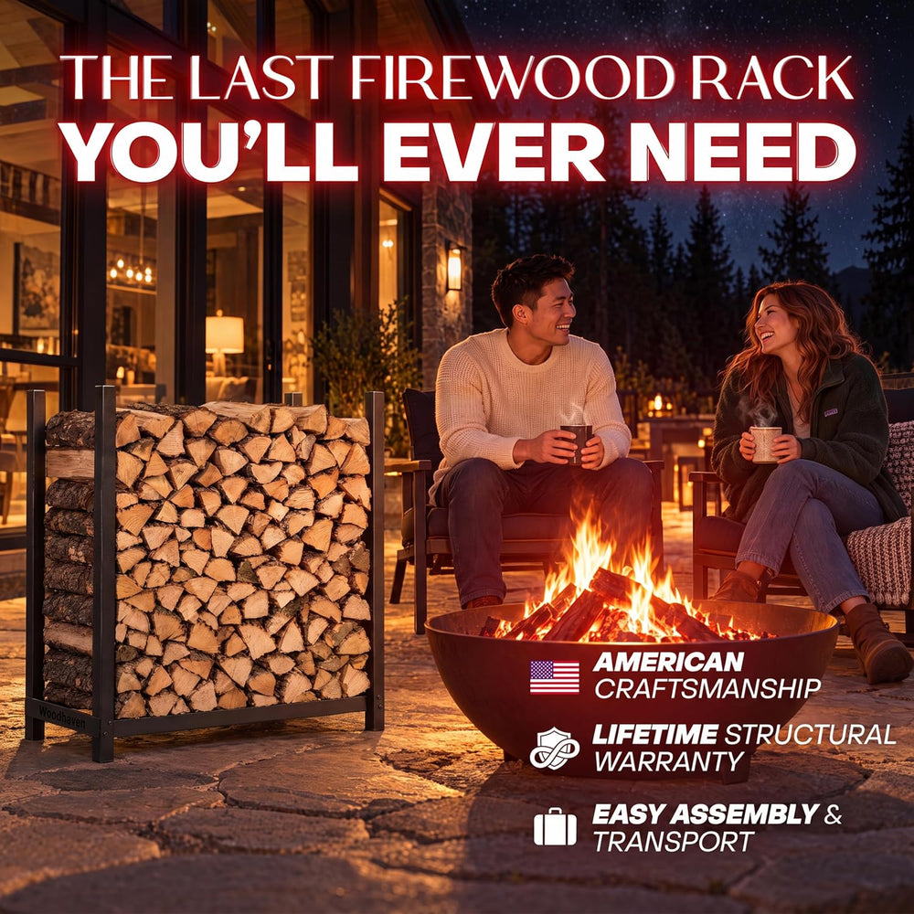 Woodhaven 3-Foot Black Raised Firewood Rack w/o Cover, 1/8 Cord|Made in USA