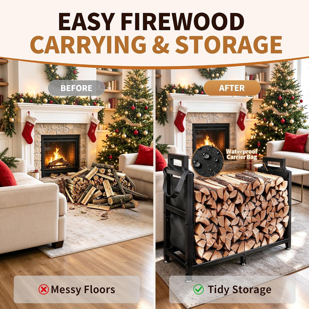 30 Inch Square Firewood Rack Indoor Outdoor with Handle Log Carrier