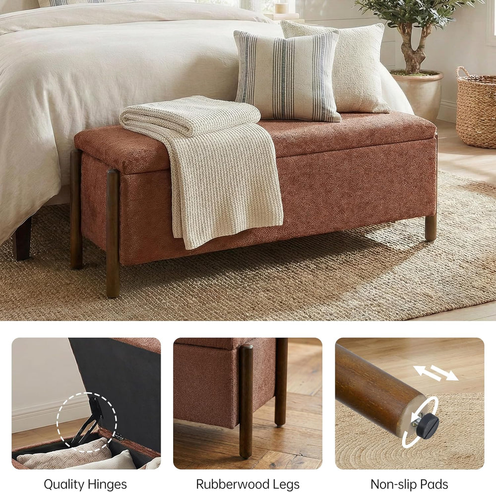 Usaint 47" Fabric Upholstered End of Bed Storage Ottoman Bench, Rusty
