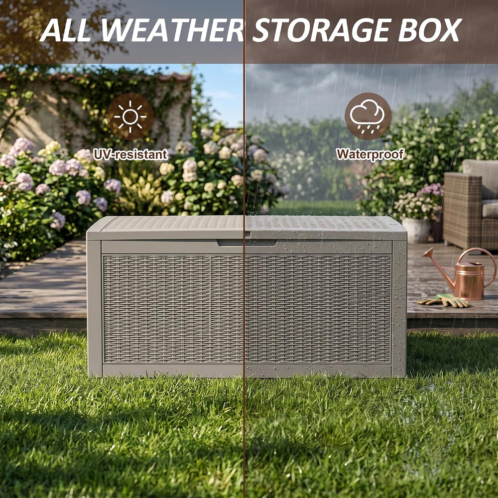 Vixzen 160 Gallon Deck Box, Lockable Waterproof Resin Storage Box, Beige