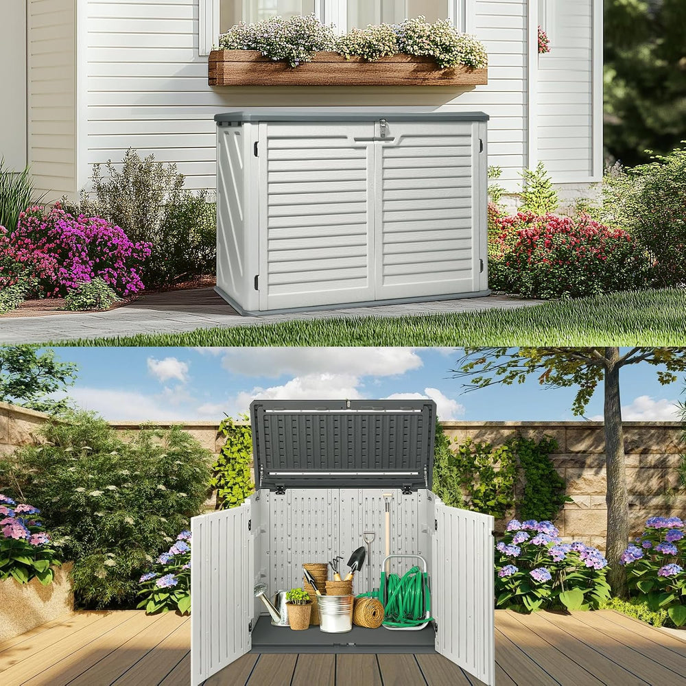 Outvita Outdoor Horizontal Storage Sheds, 34 Cu Ft Weather Resistant HDPE Too...