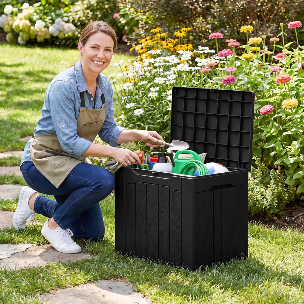 Flamaker Deck Box 30 Gallon, Waterproof Resin Small Storage Box with Lid