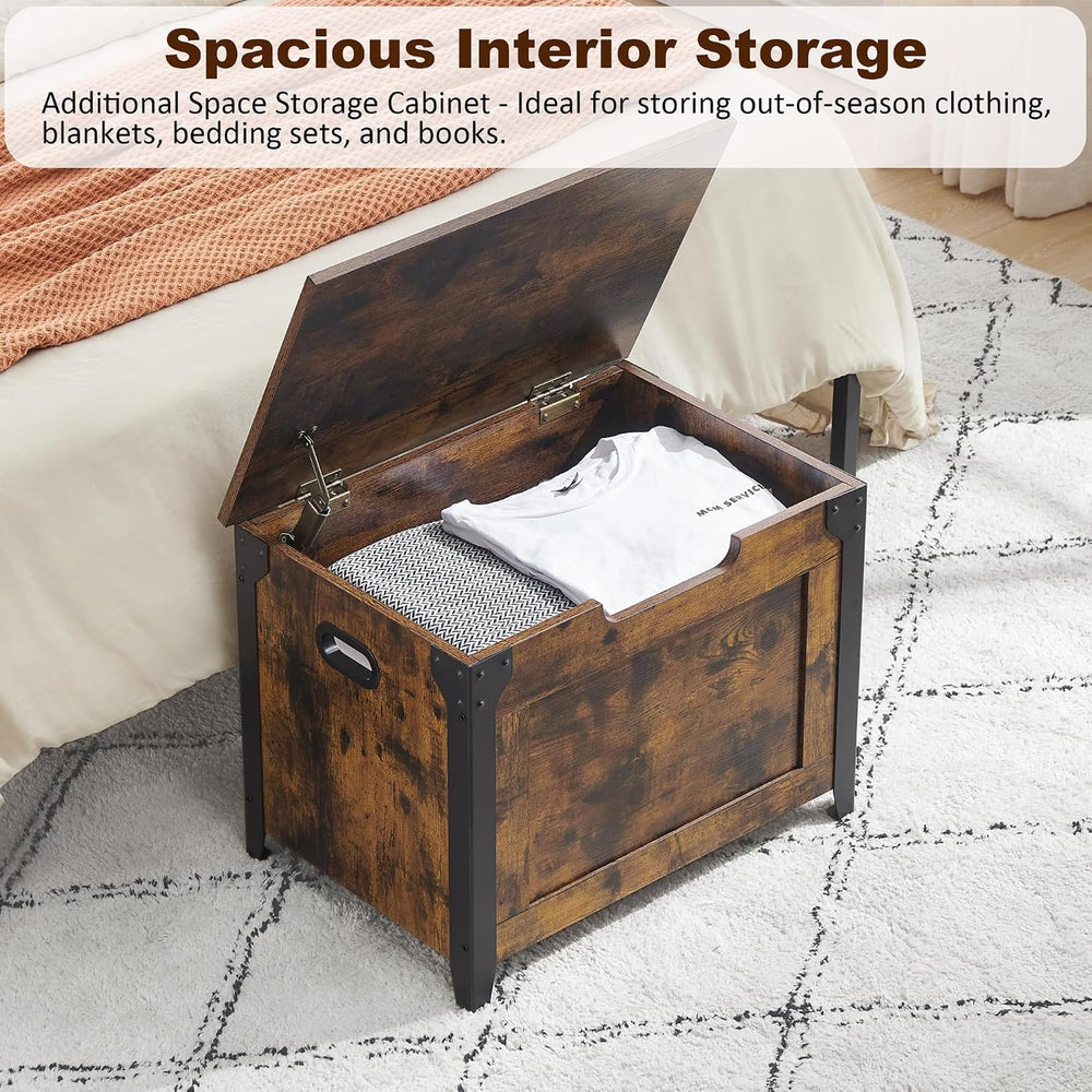 IDEALHOUSE 23.6" Storage Bench with 2 Safety Hinges, Rustic Brown