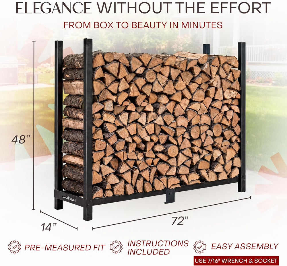 Woodhaven 6-Foot Black Raised Firewood Rack, 1/3 Cord w/o Cover|Made in USA