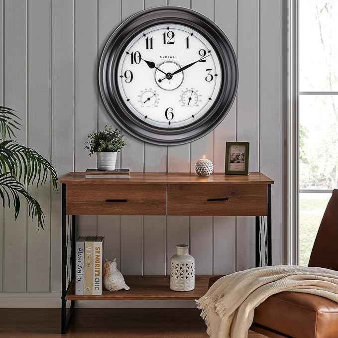 CLXEAST 24 Inch LED Self-Illuminated Outdoor Metal Clocks Waterproof, Large