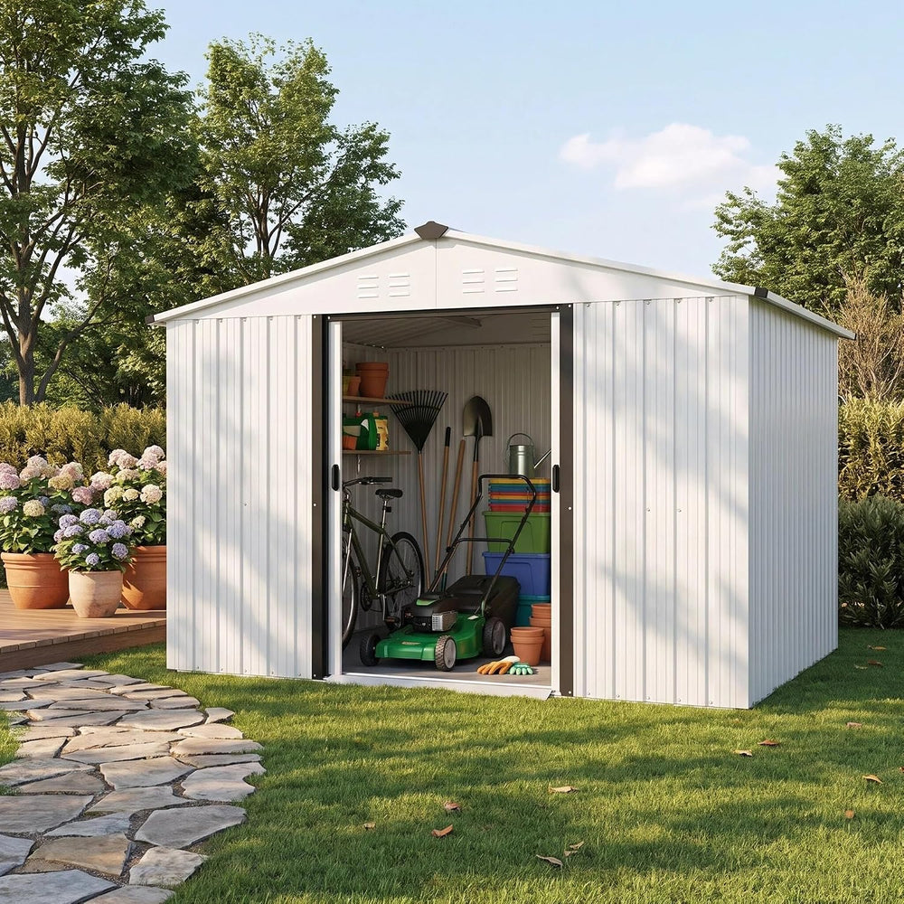 Crownland Outdoor Vented Backyard Garden Storage Shed 6X8 Feet Tool House wit...