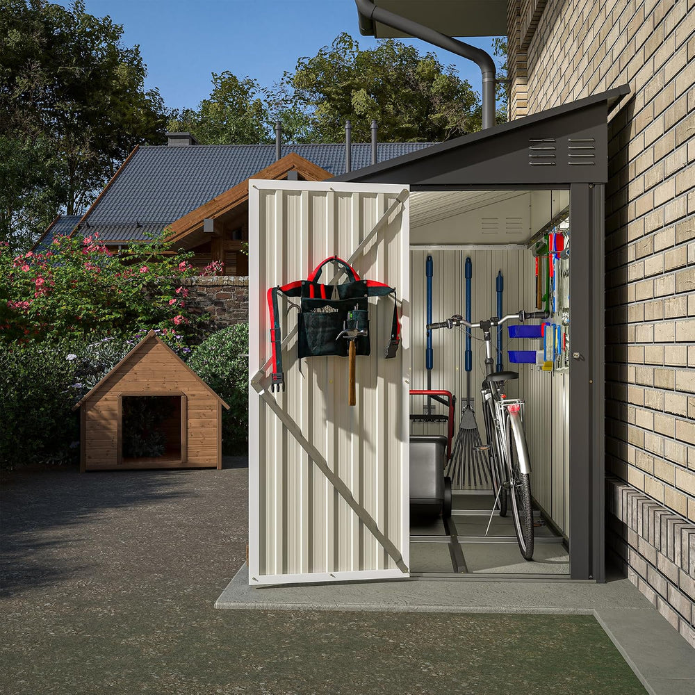 4 x 8 FT Metal Outdoor Storage Shed w/Foundation, Lean to Storage Sheds with ...