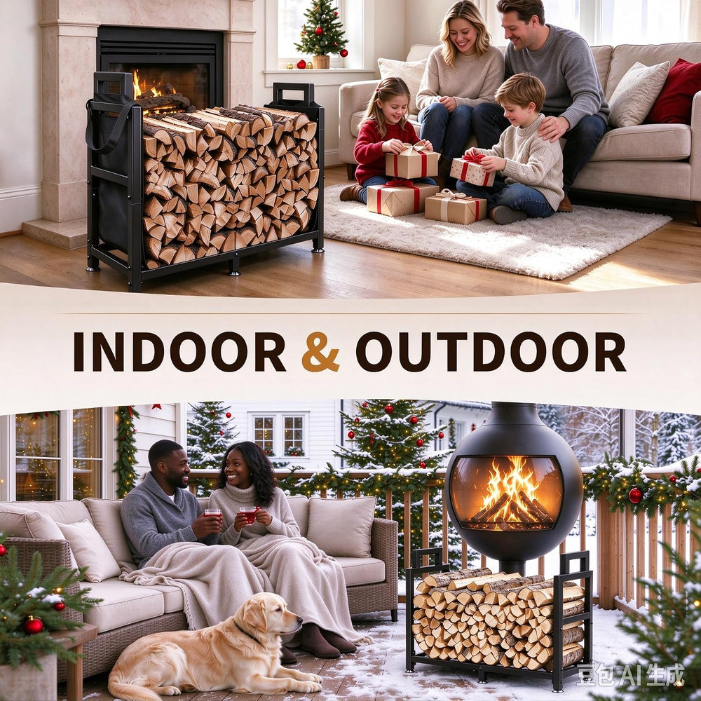 30 Inch Square Firewood Rack Indoor Outdoor with Handle Log Carrier