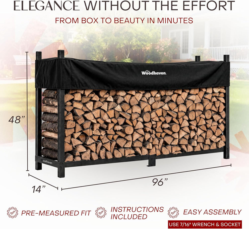 Woodhaven 8-Foot Raised Firewood Rack w/Cover, 1/2 Cord | Made in USA