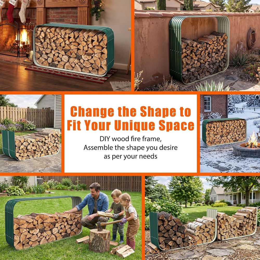 66" Cuboid Metal Sheet Firewood Rack Outdoor or Indoor Use, Green