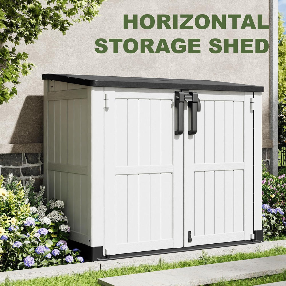 Plastic Outdoor Storage Shed, 36 Cu Ft Waterproof Outdoor Storage Cabinet wit...