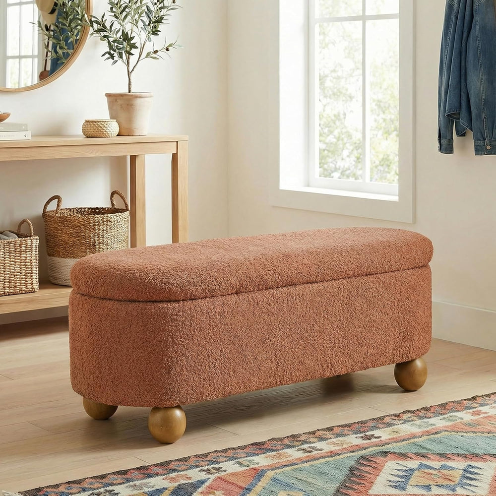 VKNOW 44.8" Storage Ottoman Bench End of Bed Bench with Hinge, Orange