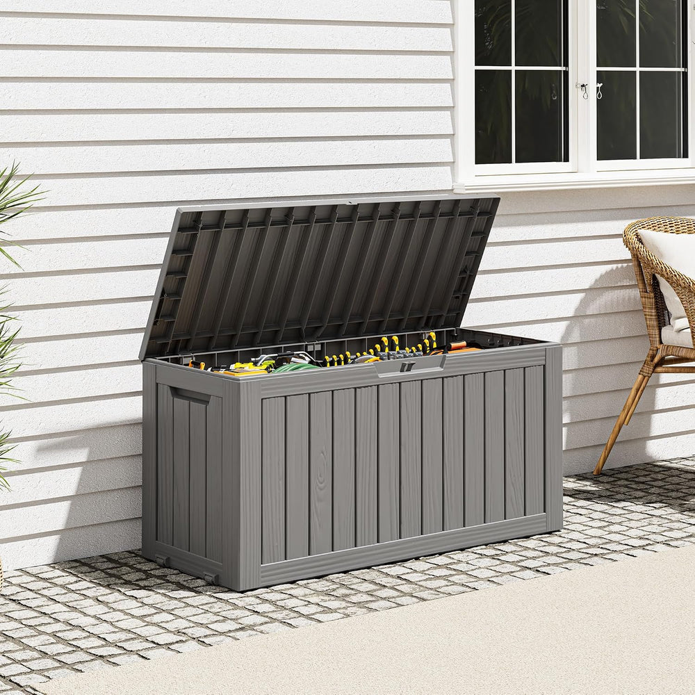 Outdoor Deck Storage Castored Box,Waterproof,Grey,85 Gallon
