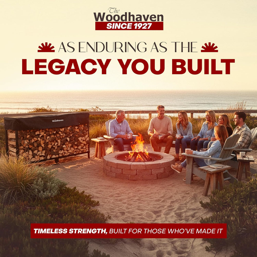 Woodhaven Pioneer 8' Firewood Rack with Cover - Black - Steel Outdoor Log...