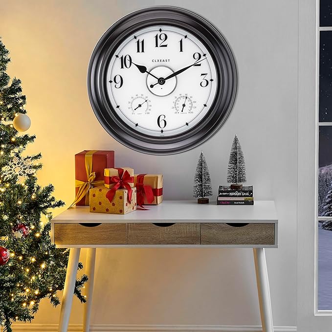 CLXEAST 24 Inch LED Self-Illuminated Outdoor Metal Clocks Waterproof, Large