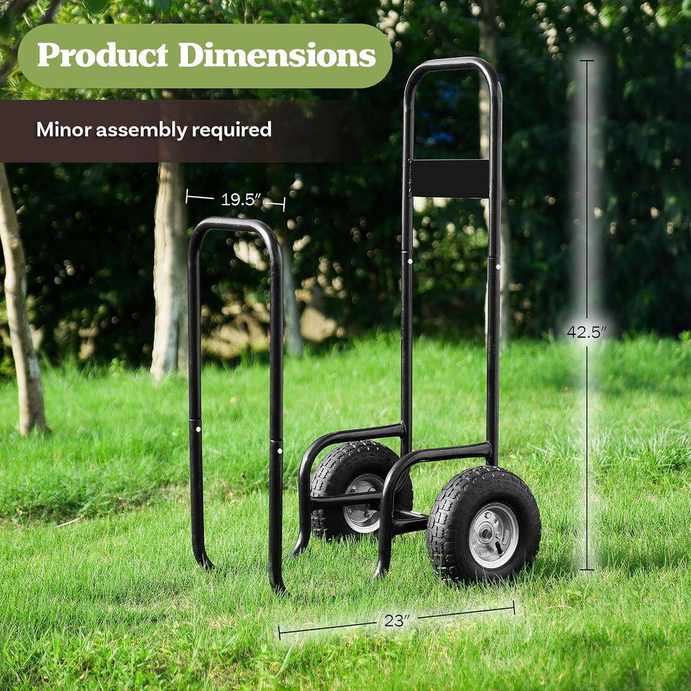 Firewood Carrier – Rolling Storage Cart for Logs with 2 Wheels and Heavy-Duty...