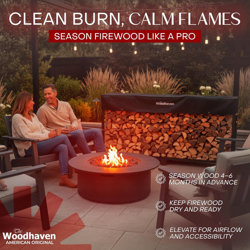 Woodhaven Pioneer 8' Firewood Rack with Cover - Black - Steel Outdoor Log...