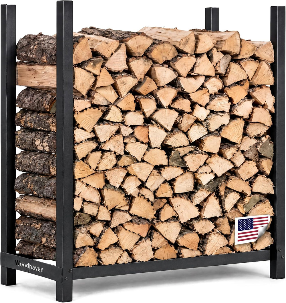 Woodhaven 3-Foot Black Raised Firewood Rack w/o Cover, 1/8 Cord|Made in USA