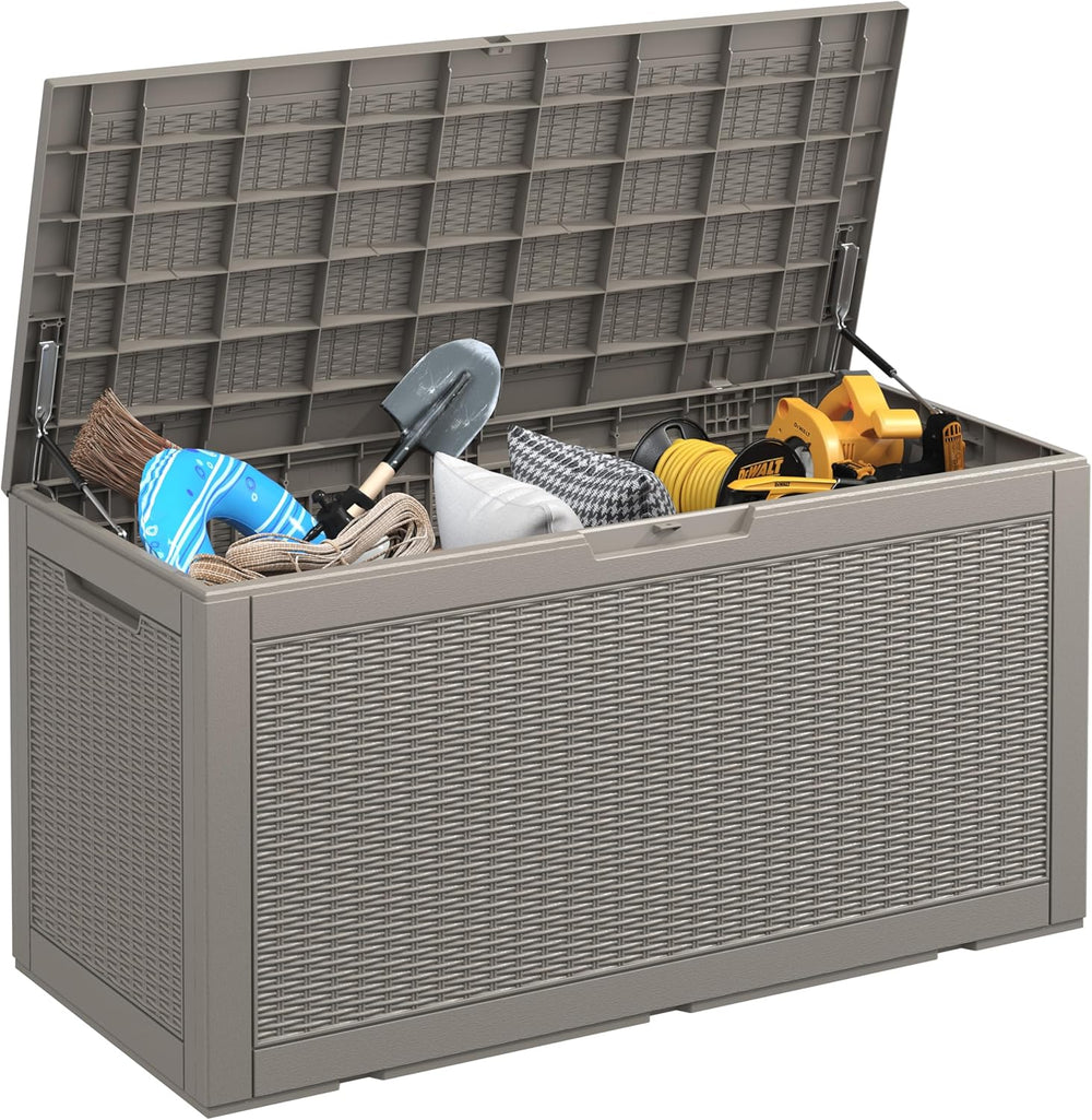 120 Gal Outdoor Storage Box Waterproof Lockable,Deck Box,Gas Lift,Grey