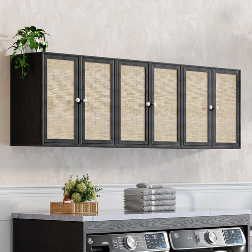 Furnaza Set of 3 Rattan Wall Cabinet for Laundry Room with Adjustable Shelf