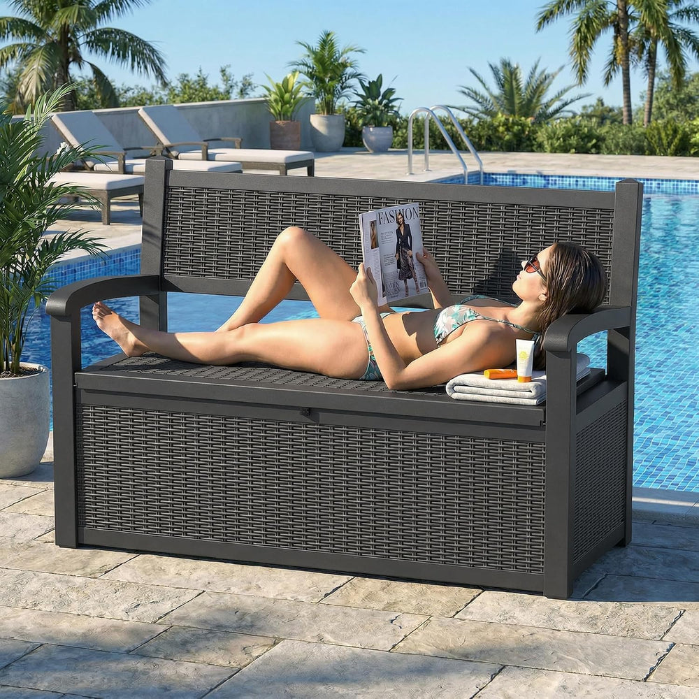 DRATO 75 Gallon Storage Bench Deck Box Outdoor Indoor,Lockable Durable All-We...