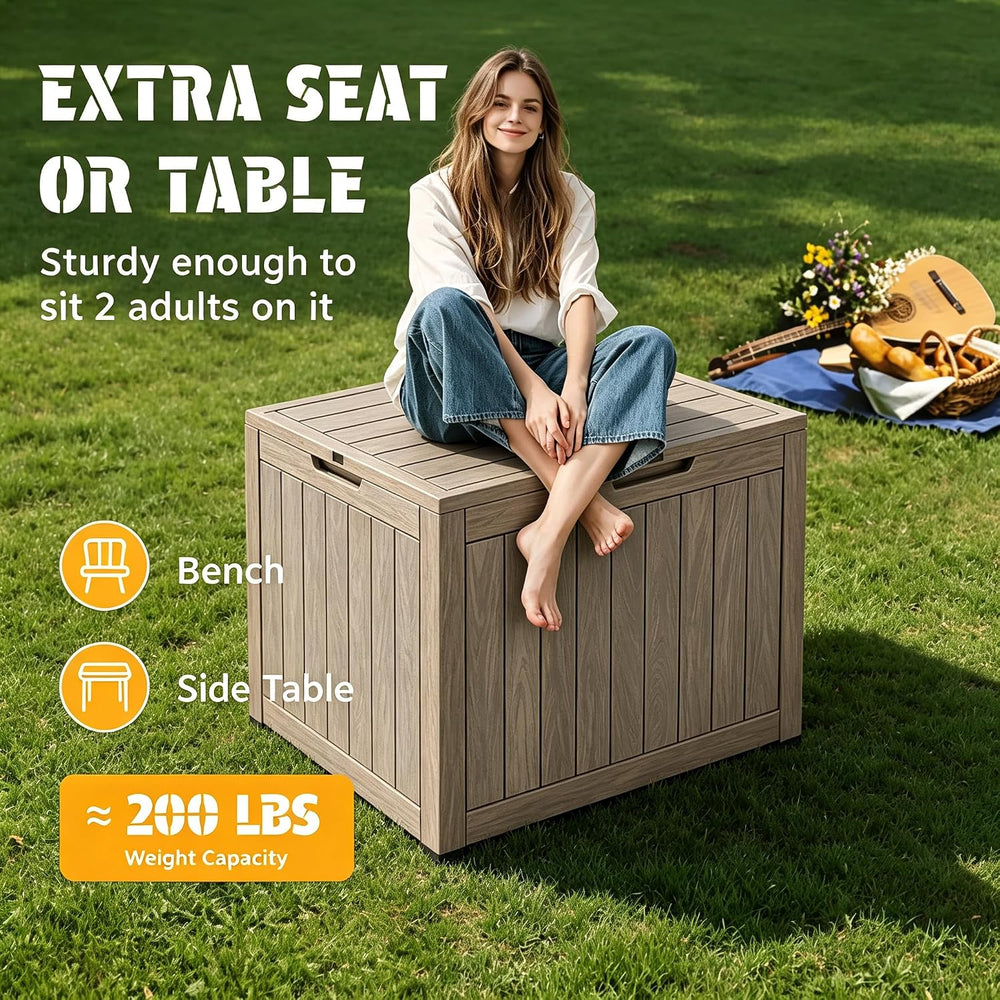 33 Gal Outdoor Storage Box Waterproof Lockable,Deck Box,Black, Warm Gray