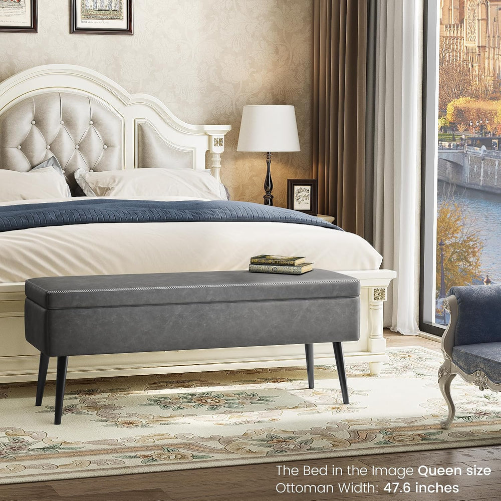 IDEALHOUSE Storage Ottoman Bench, Ottoman Foot Rest, Mid-Century Modern, Stit...