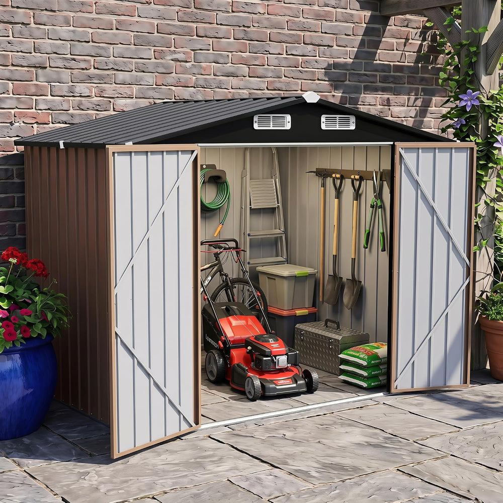 LAUSAINT HOME 8 x 6 FT Outdoor Storage Shed, Galvanized Steel Storage Shed wi...