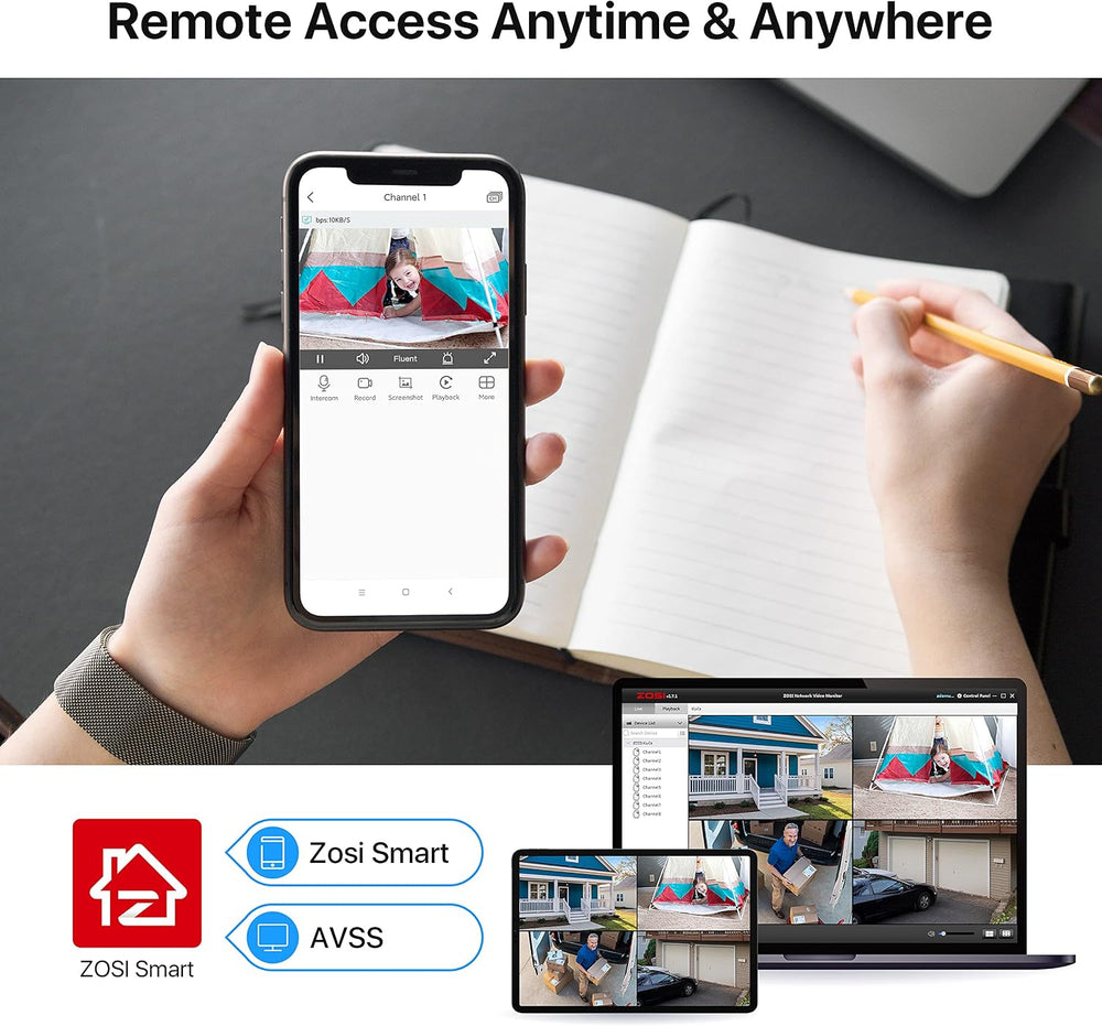 ZOSI 8 Channel Wired Security Camera System, 4X 1080P Metal Cams, No HDD