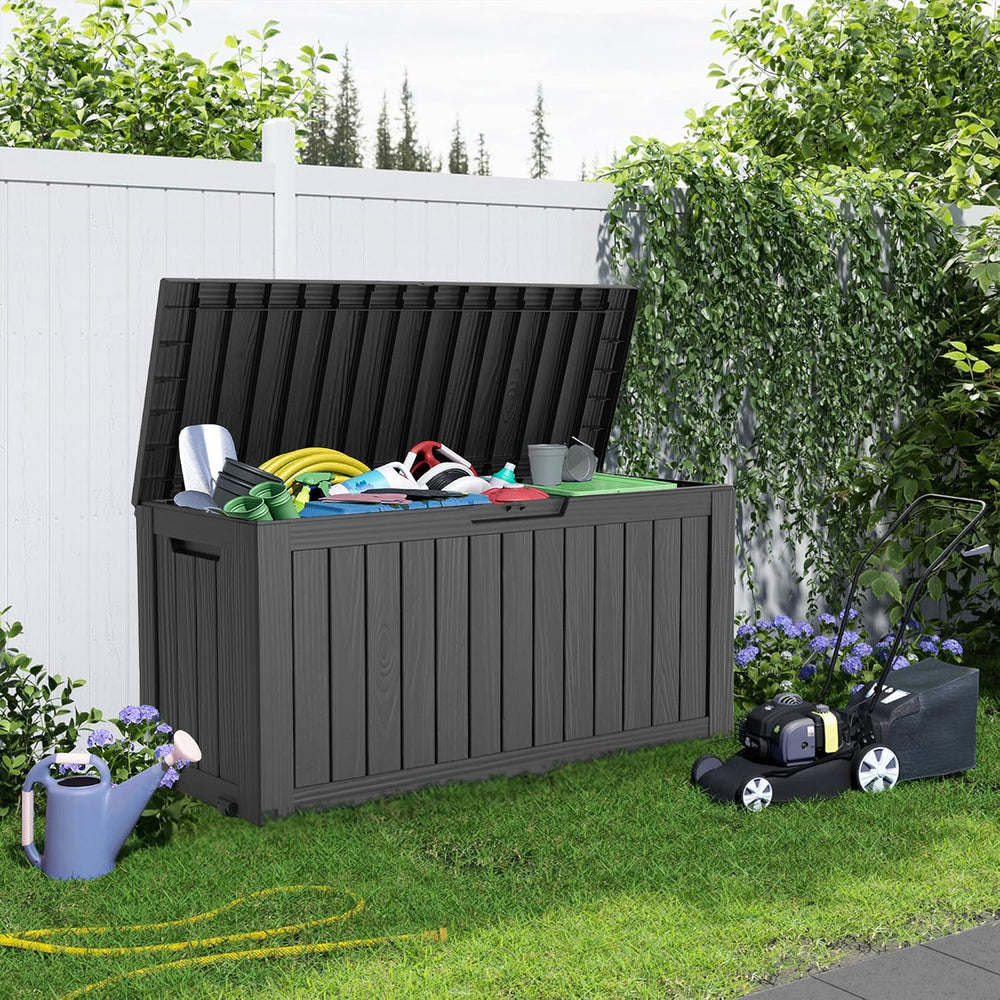 EasyUp 150 Gallon Resin Deck Box, Waterproof Outdoor Storage Box, Black