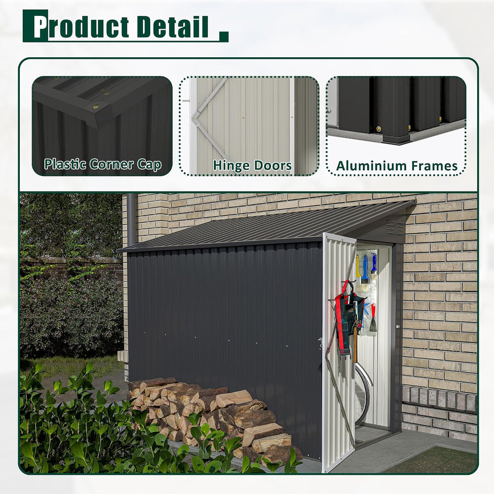 4 x 8 FT Metal Outdoor Storage Shed w/Foundation, Lean to Storage Sheds with ...
