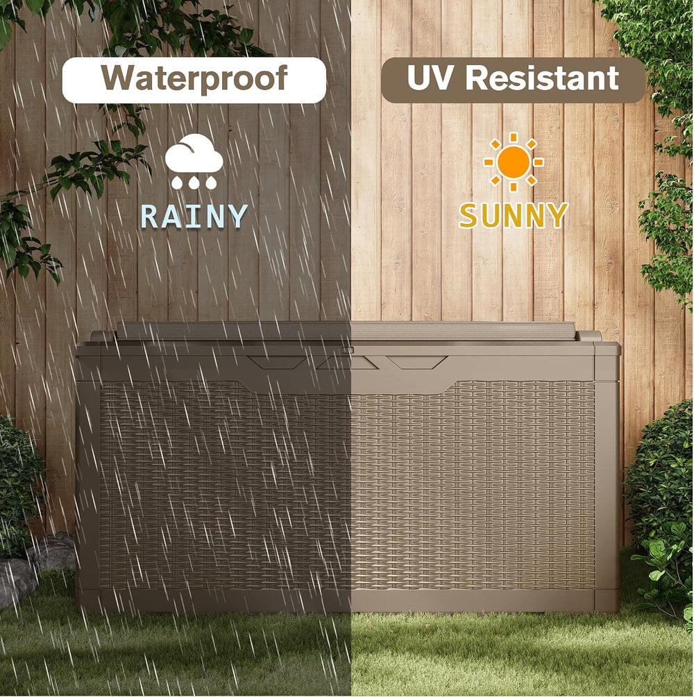 JUMMICO 100 Gallon with Cushion Deck Box, Waterproof Outdoor Storage Box