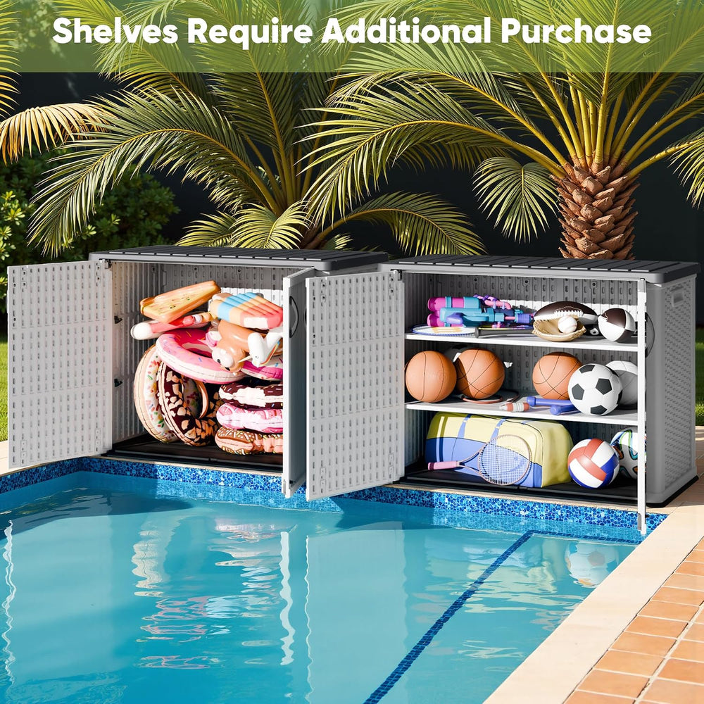 Devoko Outdoor Storage Cabinet 26 Cu Ft with Lockable Doors, Horizontal Stora...