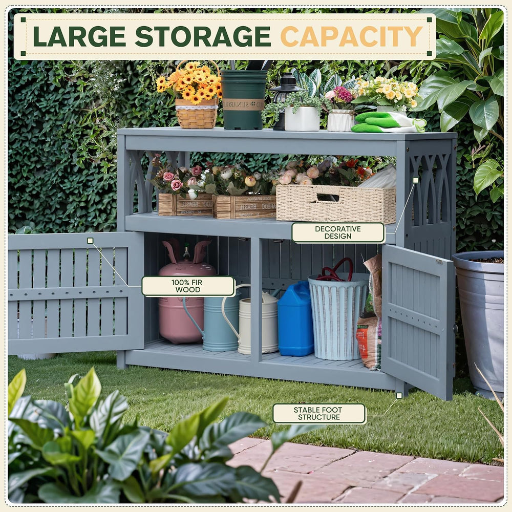 Greesum 2-Tier Outdoor Storage Cabinet in Acacia Wood, with 2 Magnetic Doors,...
