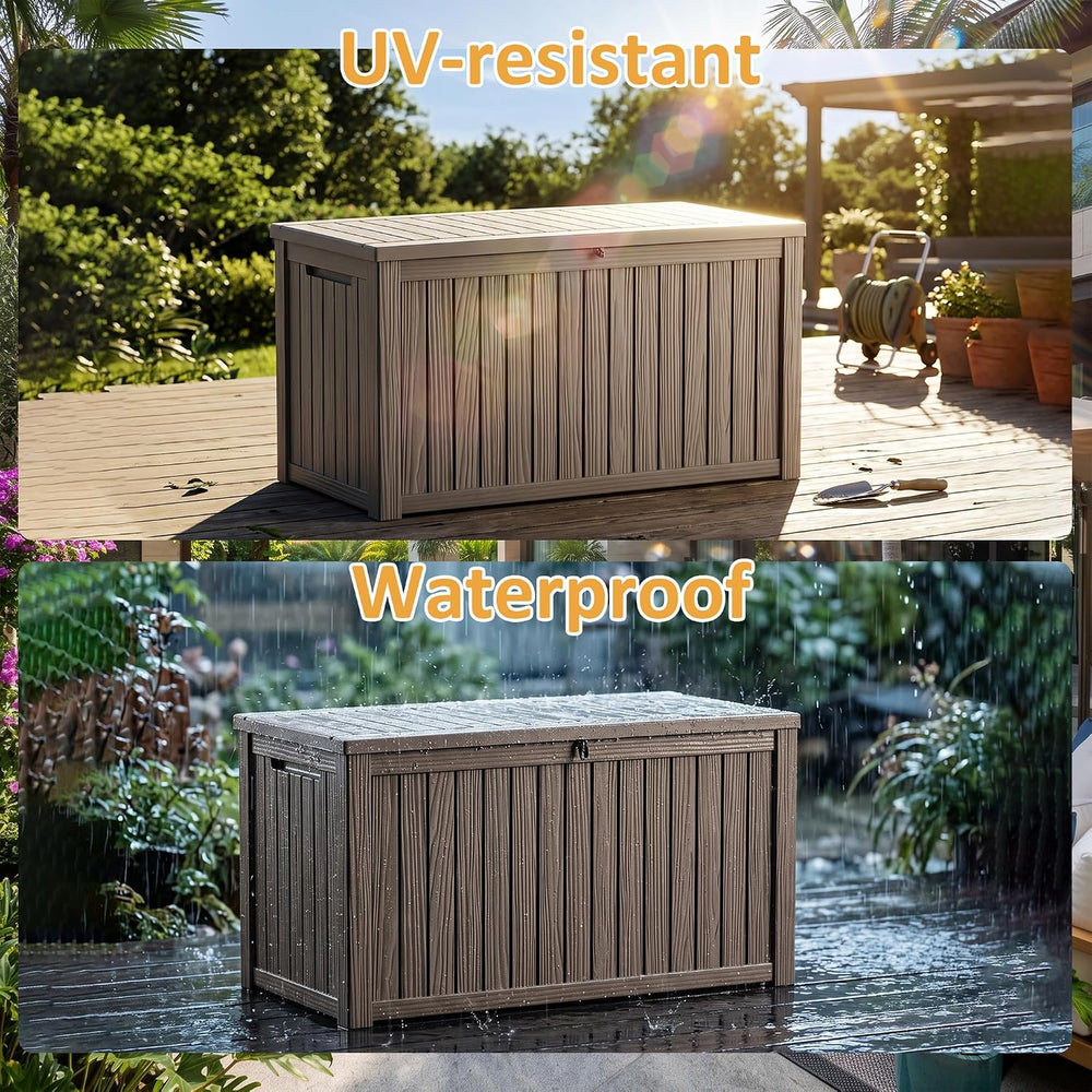 200Gal Lockable Waterproof Deck Box, Sturdy Bench for Patio & Garden Grey