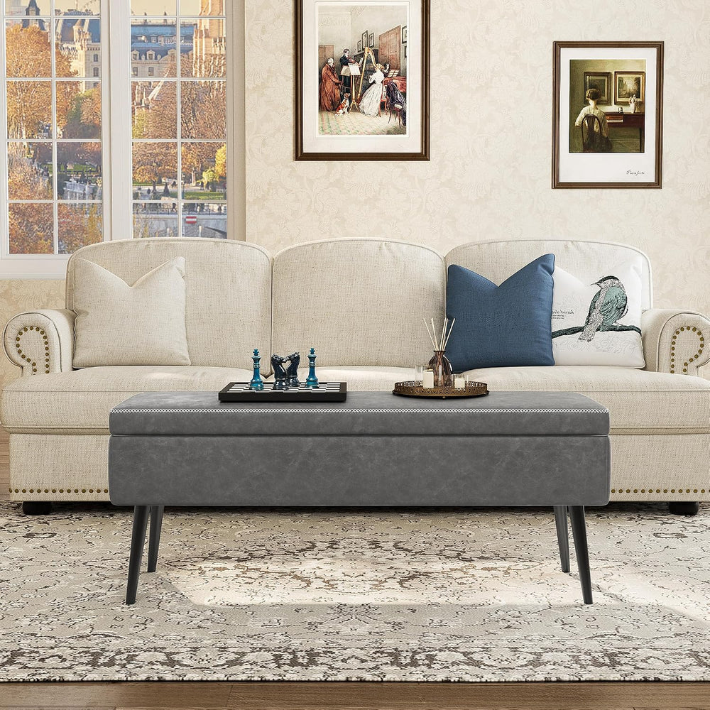 IDEALHOUSE Storage Ottoman Bench, Ottoman Foot Rest, Mid-Century Modern, Stit...