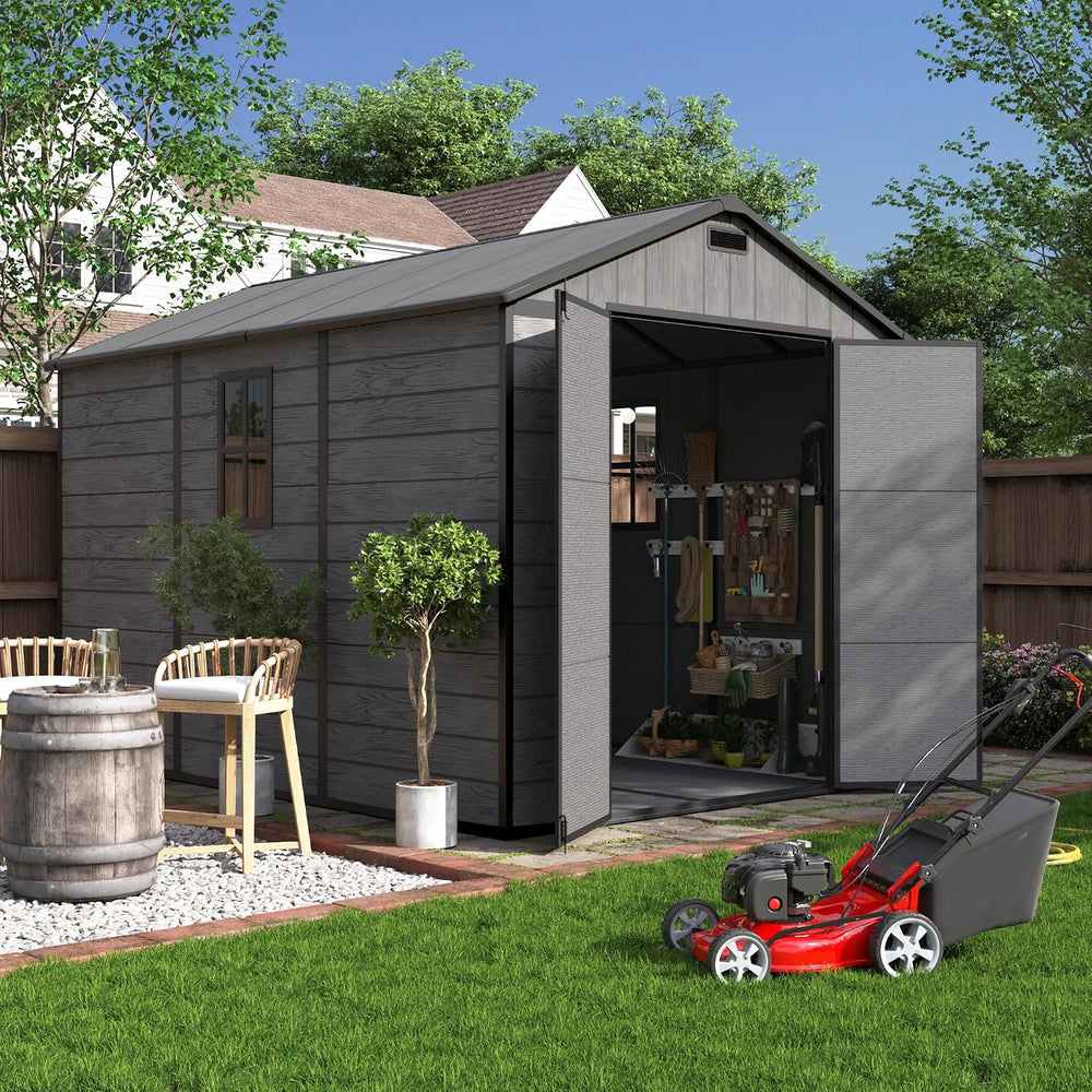UDPATIO Outdoor Resin Storage Shed 7.5x10 FT with Floor, Dark Grey