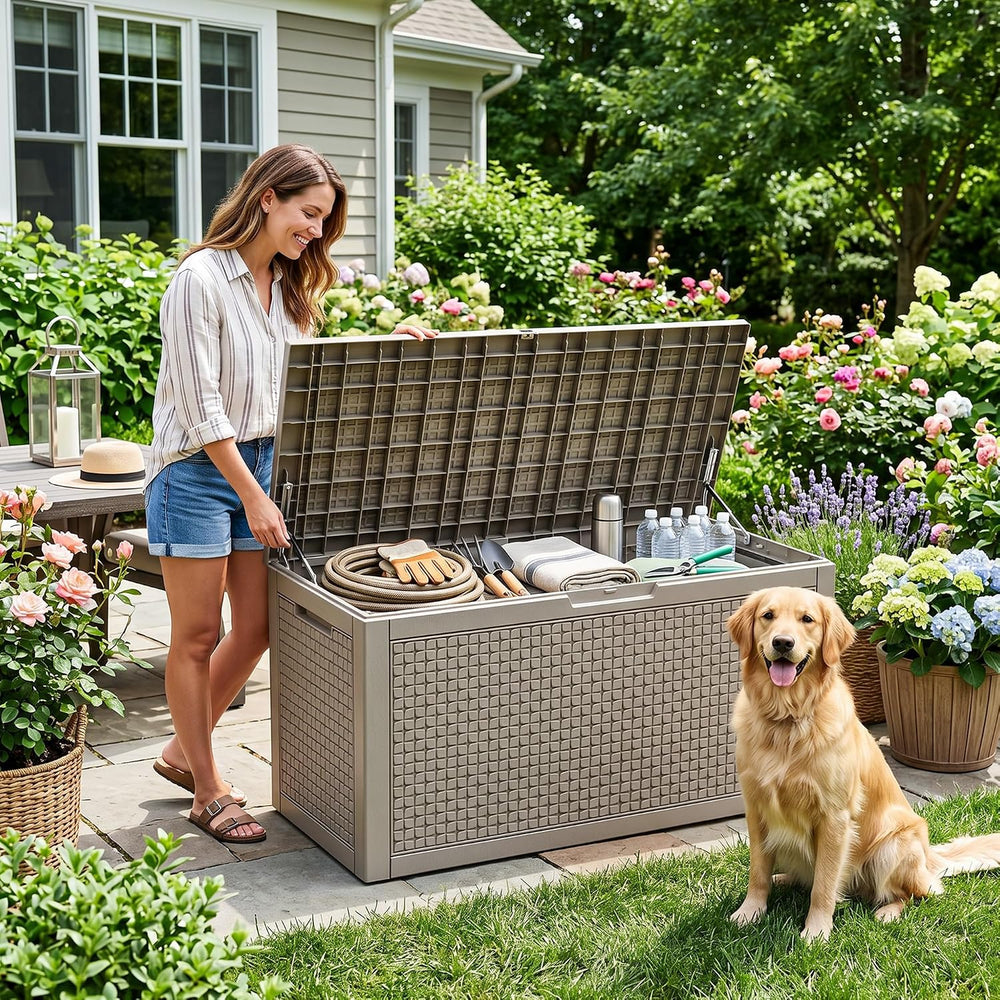 EasyUp 110 Gal Waterproof Outdoor Storage Box UV Resistant Deck Box